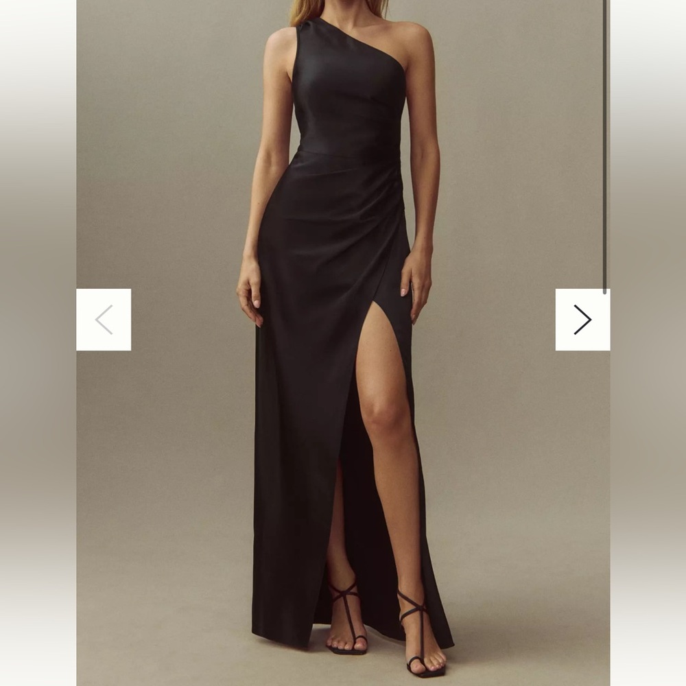 BHLDN Scottie One-Shoulder Side-Slit Stretch Satin Maxi Dress